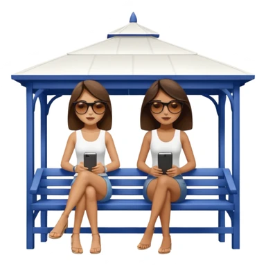 Two brunette women sitting on a white gazebo sticker