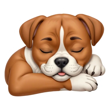 Cinematic Meme-Worthy cute Sleeping Boxer dog Portrait Emoji, Head resting peacefully with a contented smile, showcasing a delightfully cute build and a luxuriously soft fawn fur, eyes shut in a serene nap, Simplified yet hilariously adorable features, highly detailed, glowing with a soft, drowsy light, high shine, relaxed and utterly lovable, stylized with an air of playful laziness, bright and heartwarming, soft glowing outline, capturing the essence of a comically sleepy Boxer, so meme-worthy it feels like it could instantly become the next viral sensation of adorable slumber! sticker