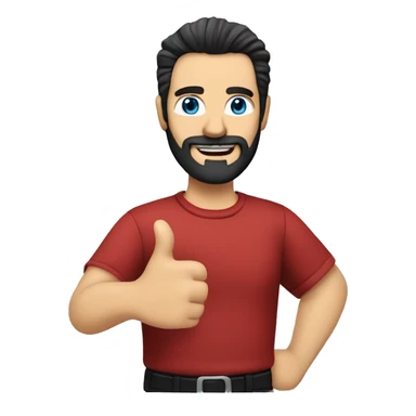 A middle-aged Caucasian man with a beard and spiky black hair wearing a red shirt giving a thumbs up gesture sticker