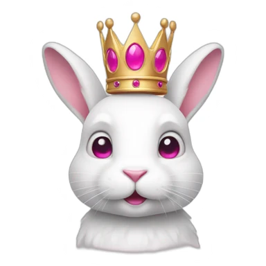 white rabbit with pink eyes wearing a crown sticker