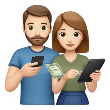 casually dressed stylish husband and wife in their 30ss avatars reviewing their finances together  sticker
