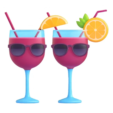 3D emoji style cocktail glass with burgundy drink and a pair of sunglasses resting on the rim sticker