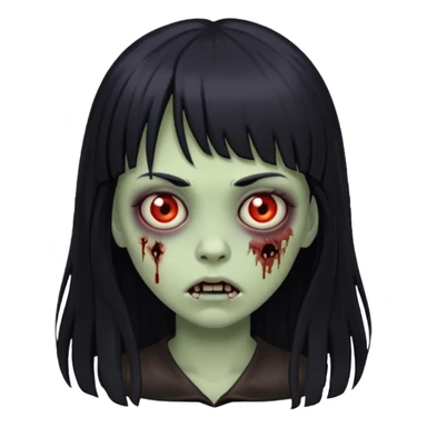 girl zombie with black long hair and bangs sticker