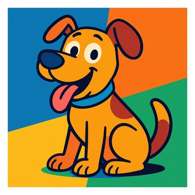 um cachorro feliz, estilo cartoon colorido sticker