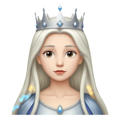 White silver Long Haired Women, Queen with crown — soft expression, moonlight tone sticker