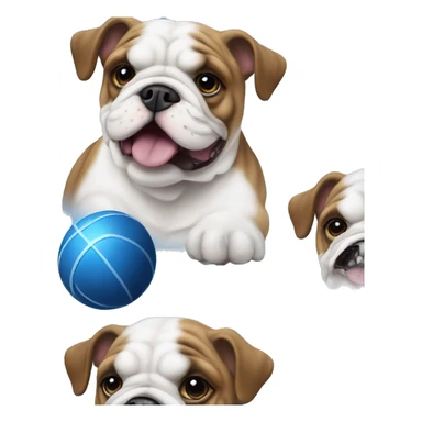 English bulldog playing with blue ball sticker