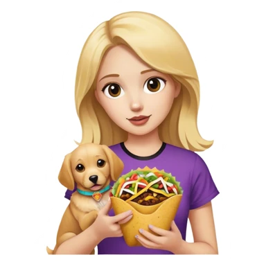 blonde girl with golden retriever holding taco bell sticker