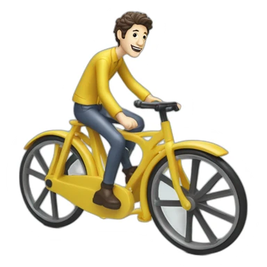 pierre niney riding a funny and miniature toy bicicle sticker