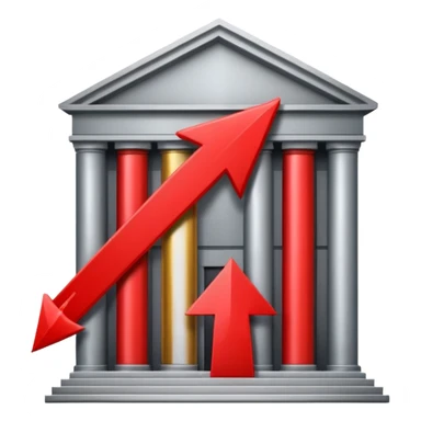 bank building with a red downward arrow, representing negative bank balance sticker