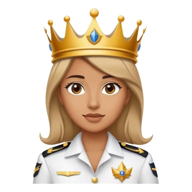 young woman wearing a captains uniform and a crown sticker