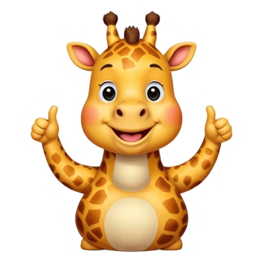 Cartoon short, fat dwarf cute giraffe with a big smile, giving a big thumbs-up sticker