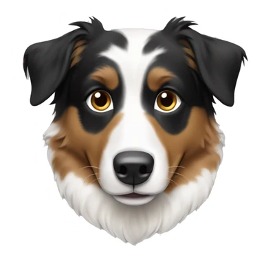 Create a black, tan and white Australian shepherd with white paws. Have it facing front on sticker