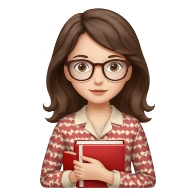 Миловидная девушка брюнетка с длинными  волосами на которых легка волна. карими глазами. В очках и в пижаме с книгой. Картинка должна были в цветах: бежевый, бледно красный, коричневый, белый sticker