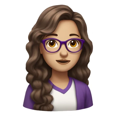 Girl who has brown hair and purple glasses, long wavy hair, white skin sticker