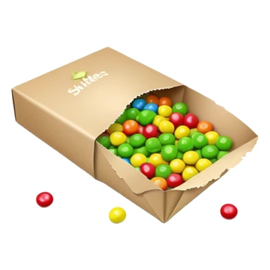 Torn open Skittles package with green candies visible inside, minimalist style with simple rainbow colors. sticker