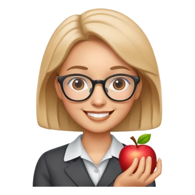 Cute smiling teacher with glasses and apple sticker