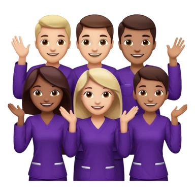Create Happy & celebrating team faces for a hospital with a newborn saved with dress color as dark maroom-voilet sticker