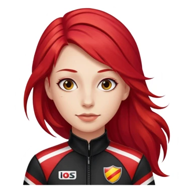 red long hair woman with black racing outfit with red strips sticker