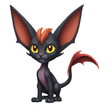 Black cool vampiric Noivern-Litten-Sphynx-Lykoi-Caracal-Fakemon with big bat ears full-body sticker