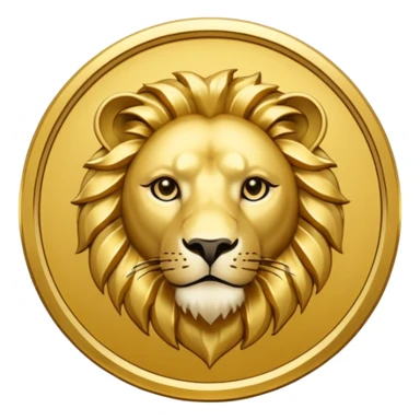 Fais un emoji de pièce d'or ronde avec l'inscription "F" dessus et un lion très détaillé gravé sur la pièce. Le F et le lion doivent être très lisible ainsi que les détails autour de la pièce. Monnaie Fcoins sticker