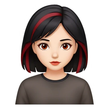medium length haired girl, black hair with brown mix with red highlights, beautiful sticker