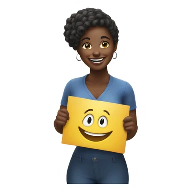 black woman holding up a sign with a smile sticker