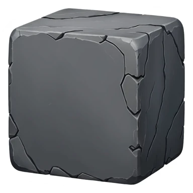 Create a dark gray stone cube, worn and weathered, with rounded and smoothed edges, realistic texture, and subtle imperfections sticker