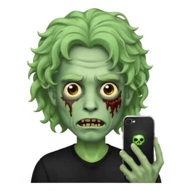 Emoji masculino de zumbi estilo iPhone,com cabelo ondulado grande, camisa preta e brincos sticker
