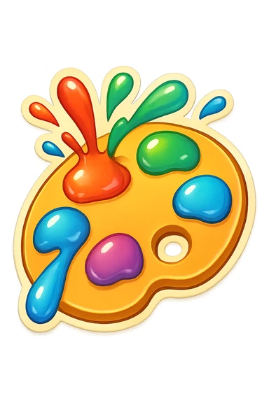 emoji style sticker of a palette with splashes of paint sticker