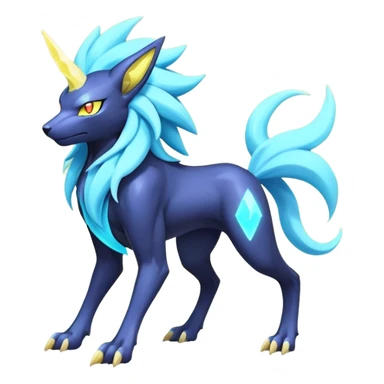 pastel dark bright vibrant futuristic lush warm-colored neon-glowing electric maned Luxray-Suicune-Manectric-Fakémon-Vernid-Digimon-hybrid-creature (full body) sticker