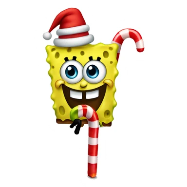SpongeBob SquarePants with Christmas hat and candy cane  sticker