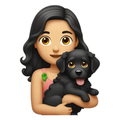 Plump girl with dark black wavy hairs holding dog in her arm sticker