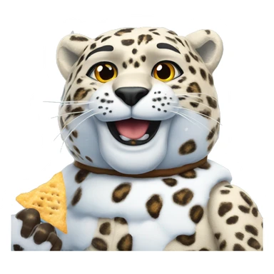 A leopard snowman, eating crisps  in the snow sticker