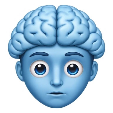 All blue adult person face emoji with a brain for hair and calm expression sticker
