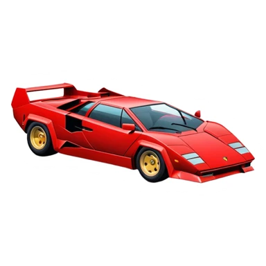 Simplified red Lamborghini Countach sports car, basic geometric shapes, minimal styling sticker