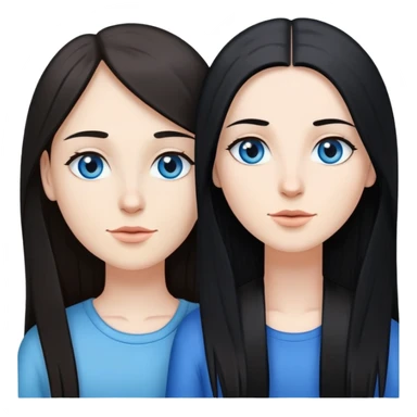 Lesbian couple with white skin. One with long straight black hair. One with long straight brown hair. Both with blue eyes  sticker