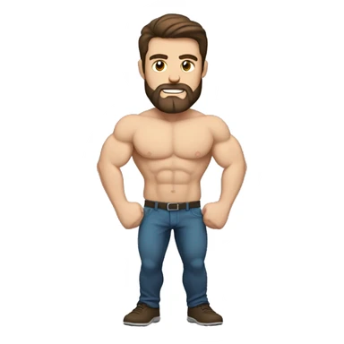 White man with dark brown hair and beard flexing his muscle sticker