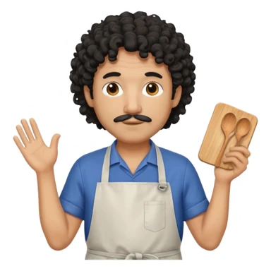 homme 50 ans cheveux frisé noir artiste peintre avec tablier d'art sticker