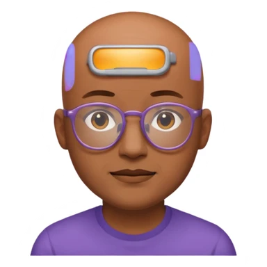 expressive Twitch emote of a cartoon-style character in an emoji-like art style. Bright colors, outlined, transparent background. Use the following face: male person in their early 30s, brown skin, bald, with glasses and a gentle face. sticker