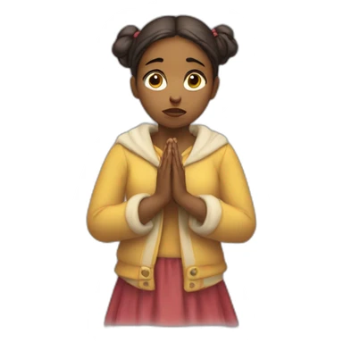 Dissapointed girl wearing human and holding prayer beada sticker