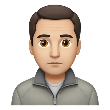 Hispanic actor in his 50s with light skin, round face, wide jaw. Lively brown eyes, thick eyebrows. Short brown hair with receding hairline. Neutral-serious expression. Wearing a casual gray jacket. sticker