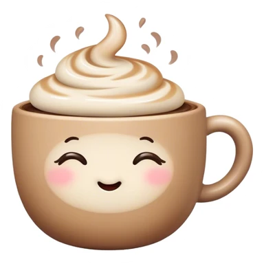 Cute Kawaii Coffee Cup, cozy and warm, a tiny swirl of steam shaped like a heart, round chubby face with a sleepy but content expression, soft pastel brown and cream colors, perfect morning vibes! sticker