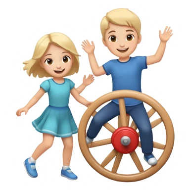 two children spinning together, happy and energetic sticker