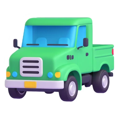 side view of a truck, green and blue colors, 3d emoji style sticker