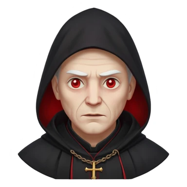 cursed village priest portrait, head and shoulders only, dark hooded robe, mysterious expression, subtle red accents, eerie glow, gothic village atmosphere, 3D cartoon, mobile game icon style, clean background, no text, no watermark

 sticker