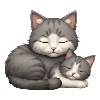 dark grey and white small cat with closed eyes, leaning his head on his paw while leaning on his elbow lying down sticker
