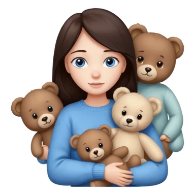 a girl with long dark brown hair, with blue eyes, in a
white sweater, hugs 3 different natural coloured sticker