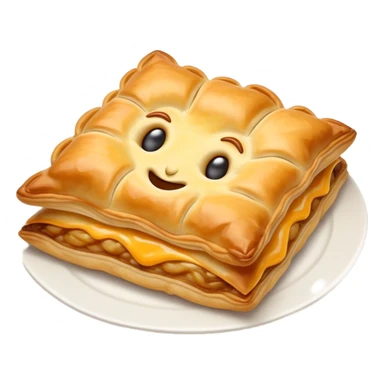cinematic-realistic-flat burek-sa-sirom-dish-emoji,-showcasing-a-flaky-pastry-filled-with-cheese-rendered-with-crisp-textures-and-appetizing,-warm-lighting.  sticker