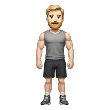 Full height Pale skinned fit man With biceps, Realistic eyes and mouth, light brown hair and stubble In dark gray sleeveless mike, black oversize sports shorts, watch and white sneakers. sticker