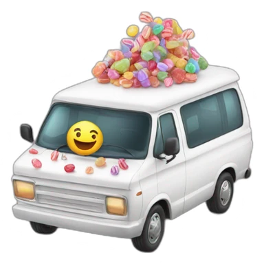 Kids in a white van that is written free candy on it sticker